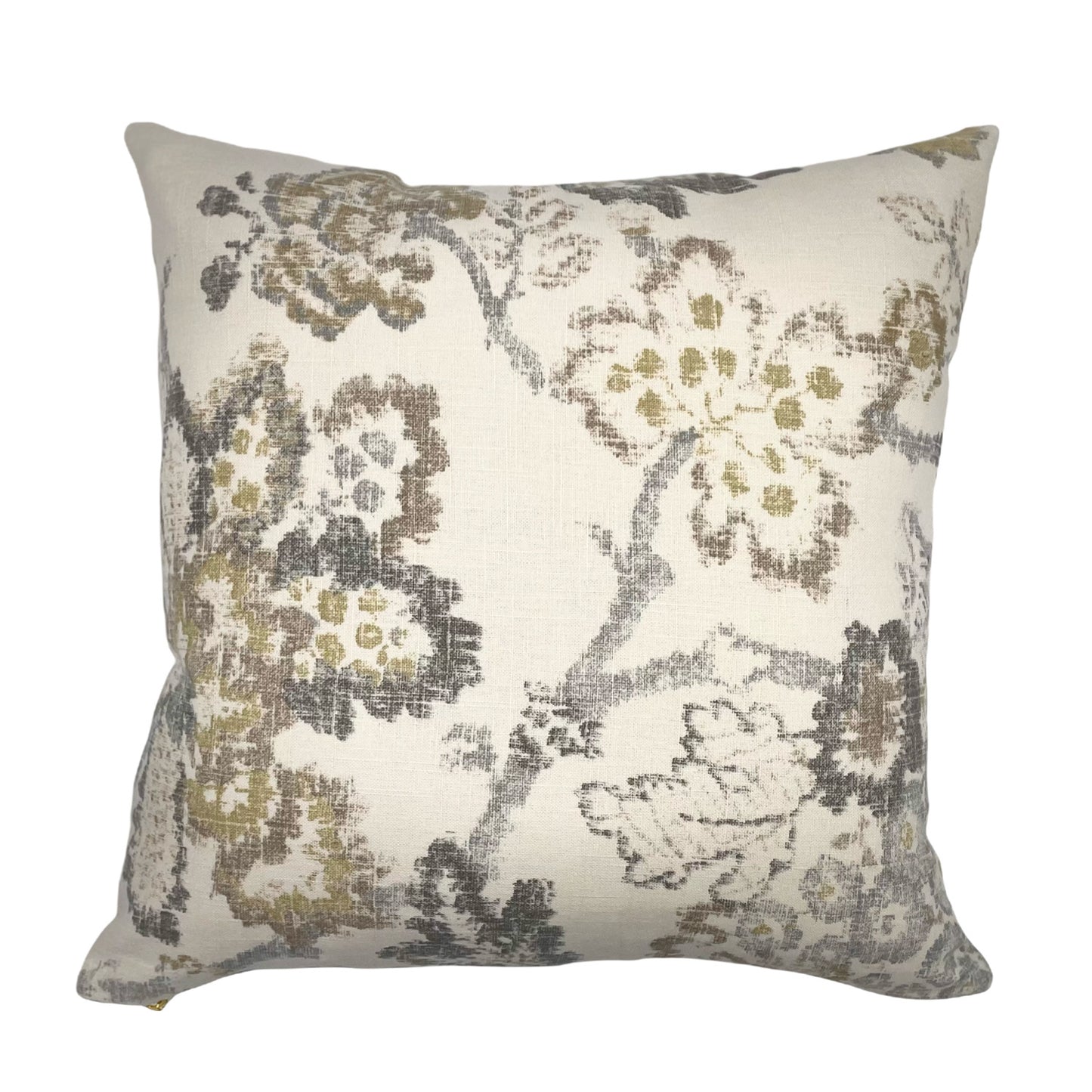 Damask Floral Linen Grey Pillow Cover