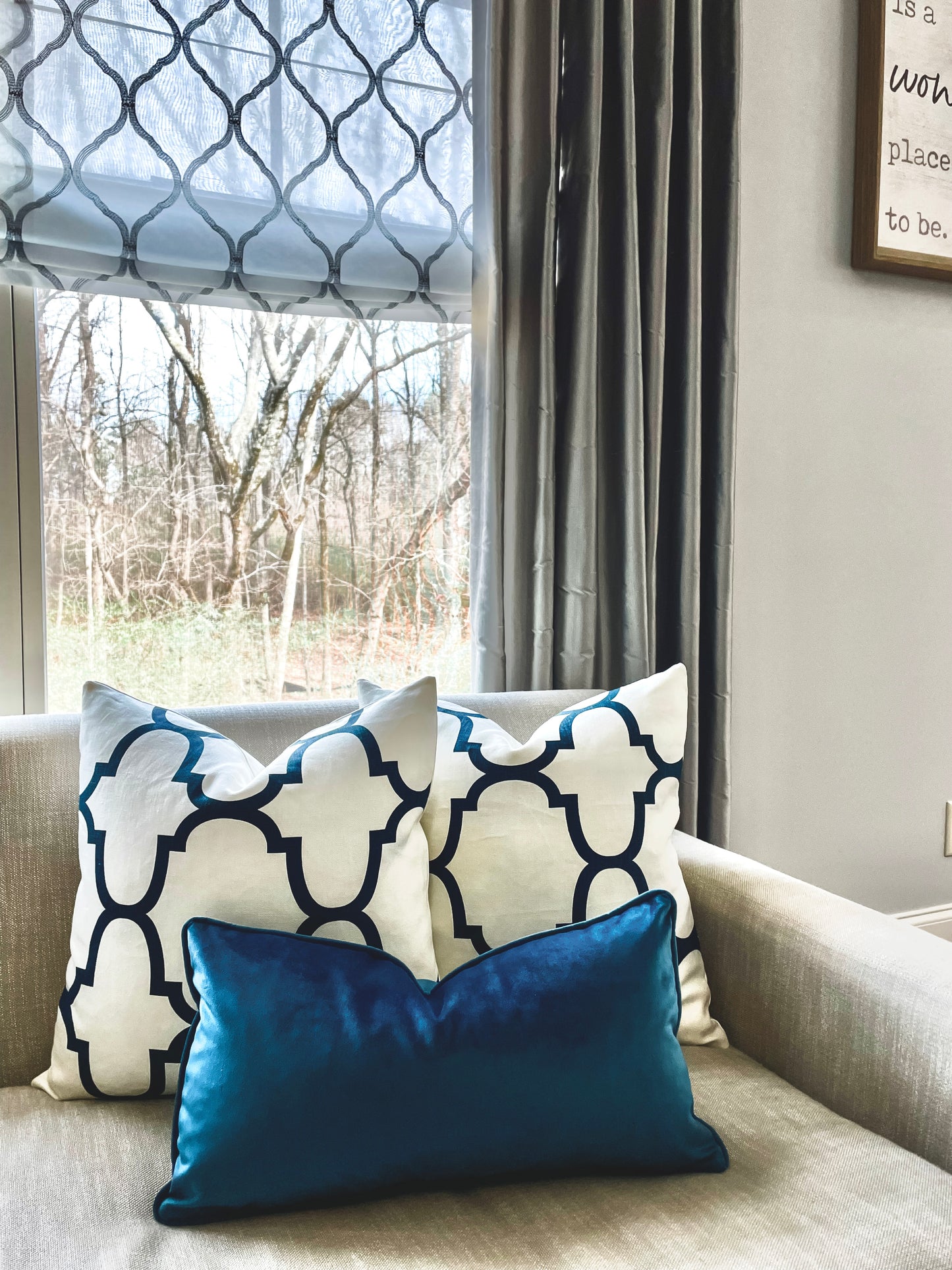 Kravet Raid Navy Geometric Pillow