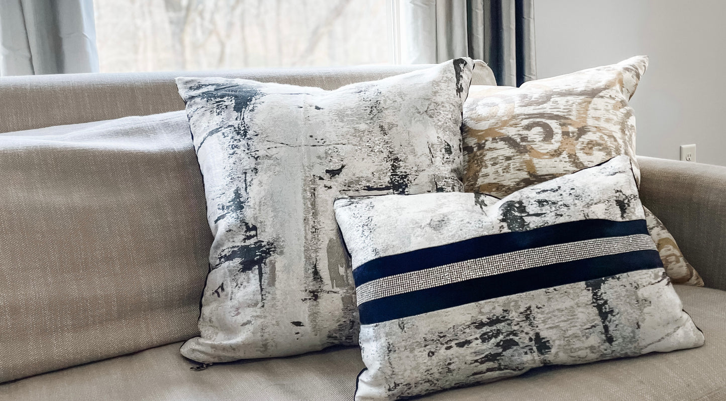 Silver metalic abstract print pillow cover