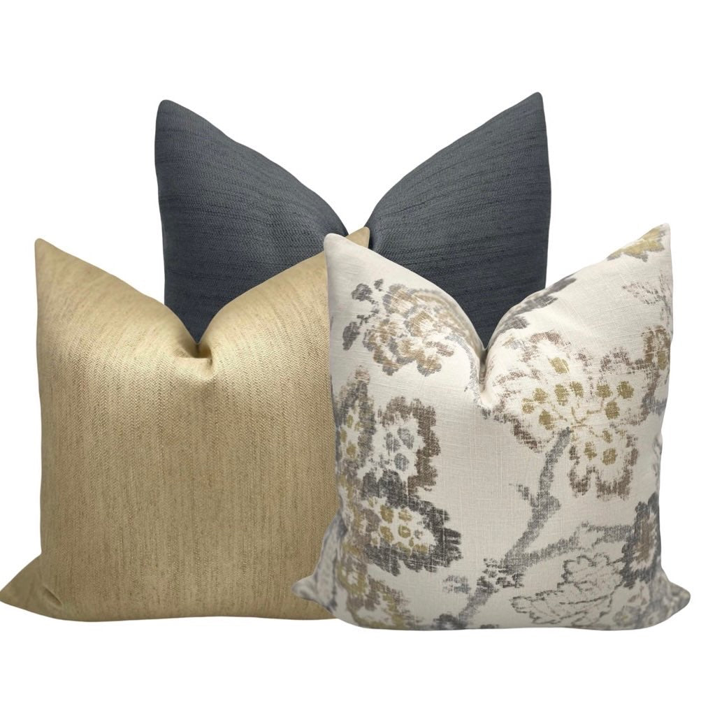 Damask Floral Linen Grey Pillow Cover