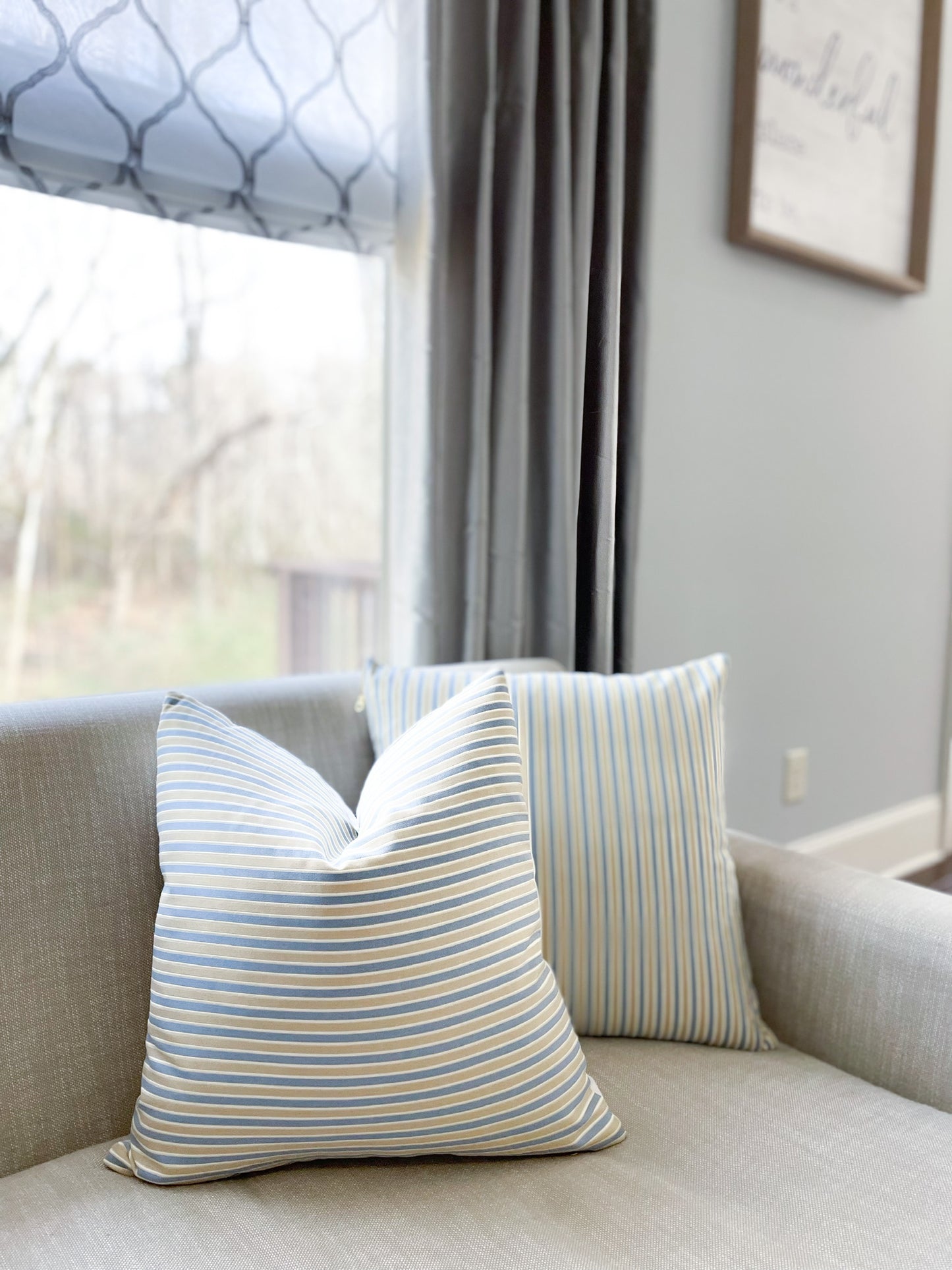 Blue and Tan ribbed stripes Pillow Cover