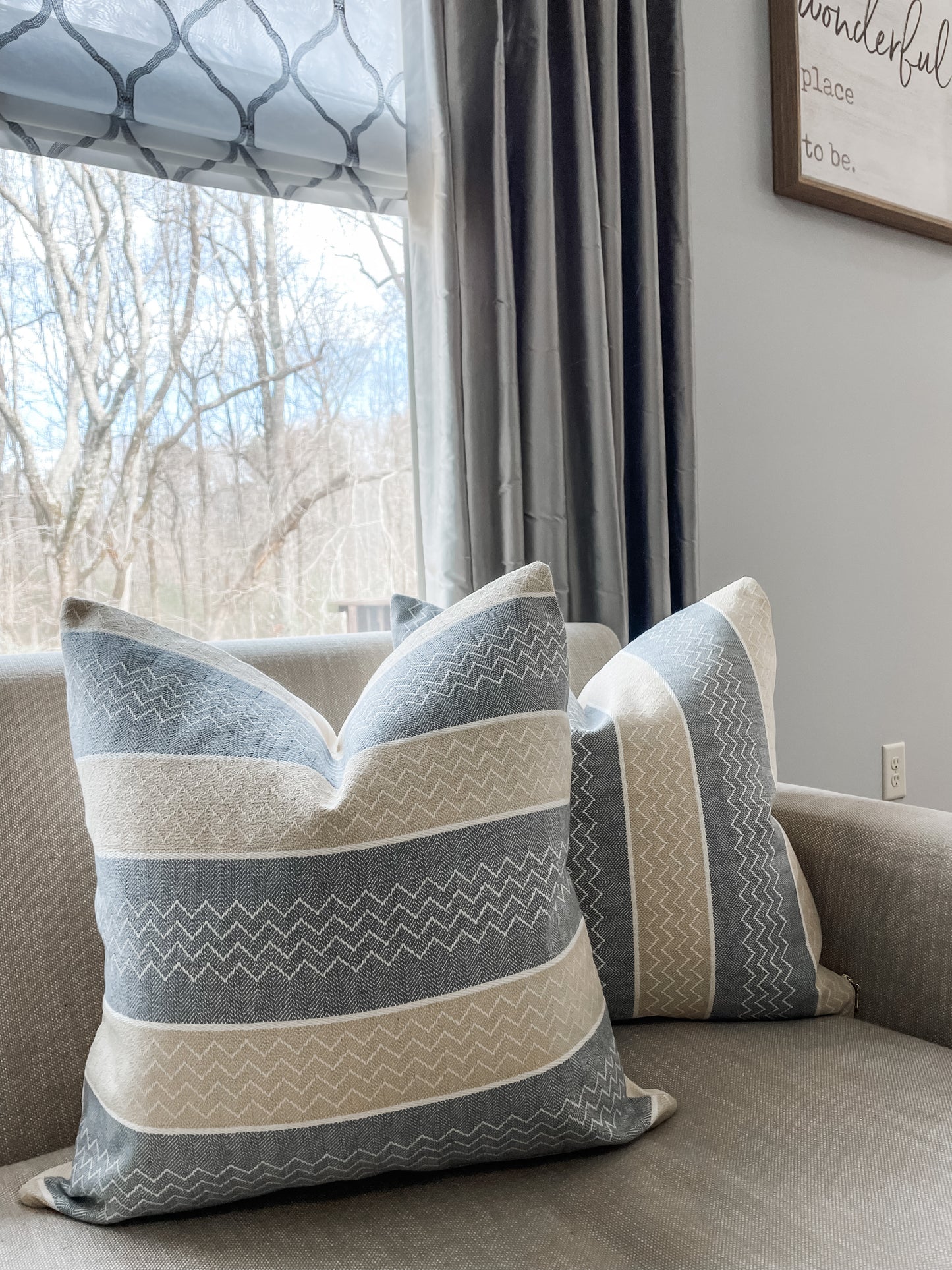 Grey and ivory chevron stripe Pillow Cover