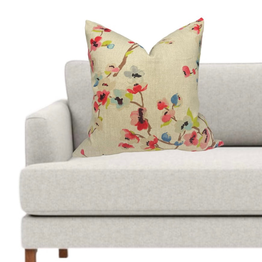 Cherry Blossom Natural Linen Pillow Cover