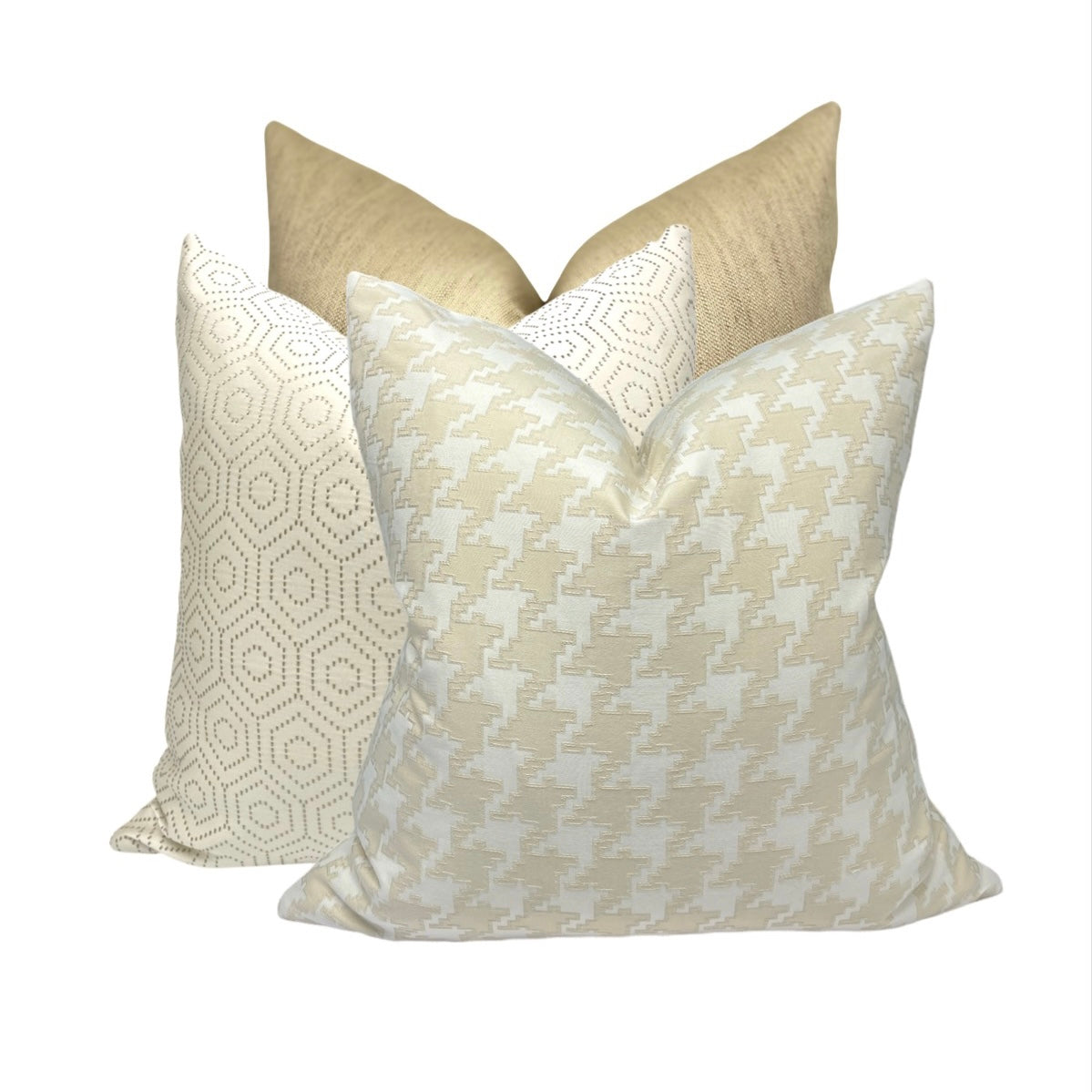 White and Cream Houndstooth Pillow Cover