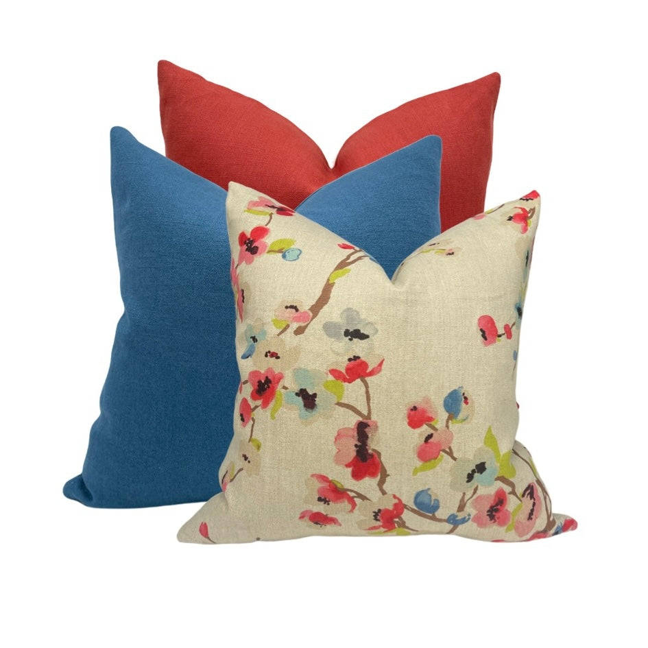 Cherry Blossom Natural Linen Pillow Cover