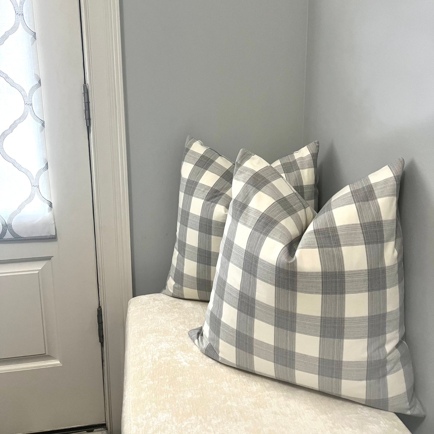 Grey on Cream Plaid Pillow Cover