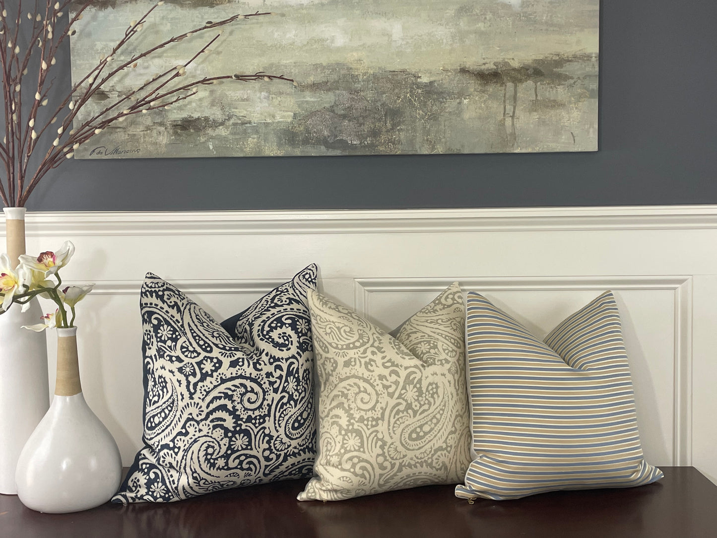 Kravet Arta Silver Paisley Pillow Cover