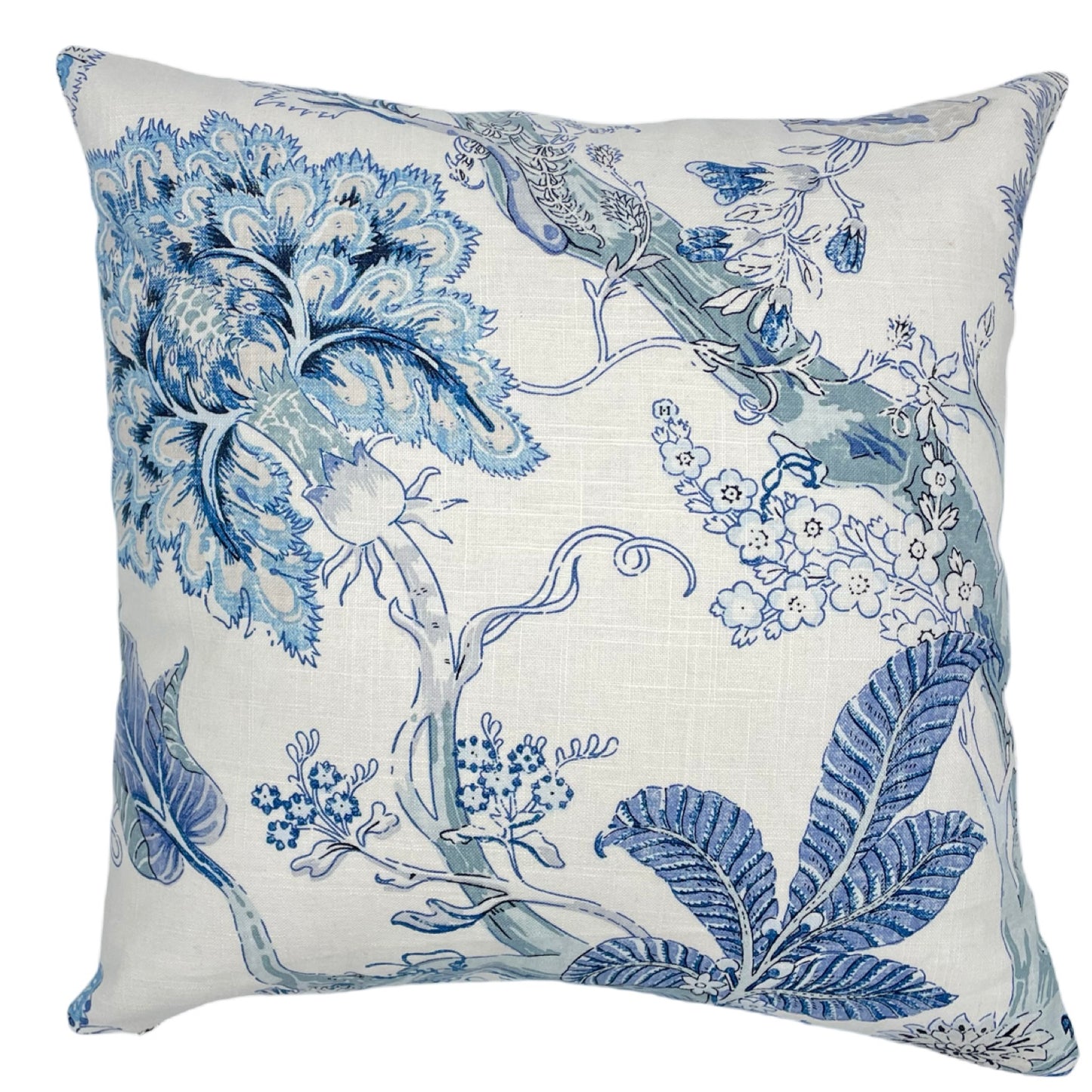 Blue Tropical Floral on White Pillow Cover