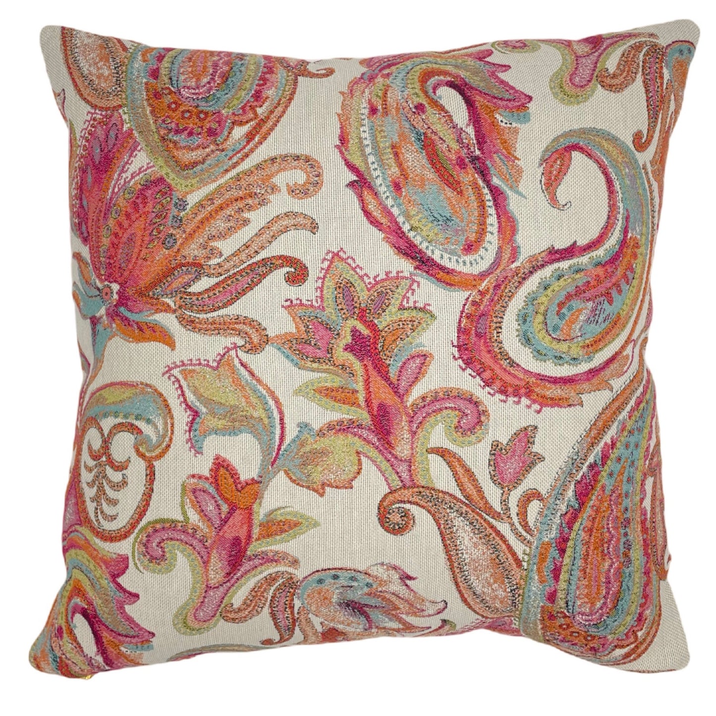 Pink Paisley Woven Pillow Cover