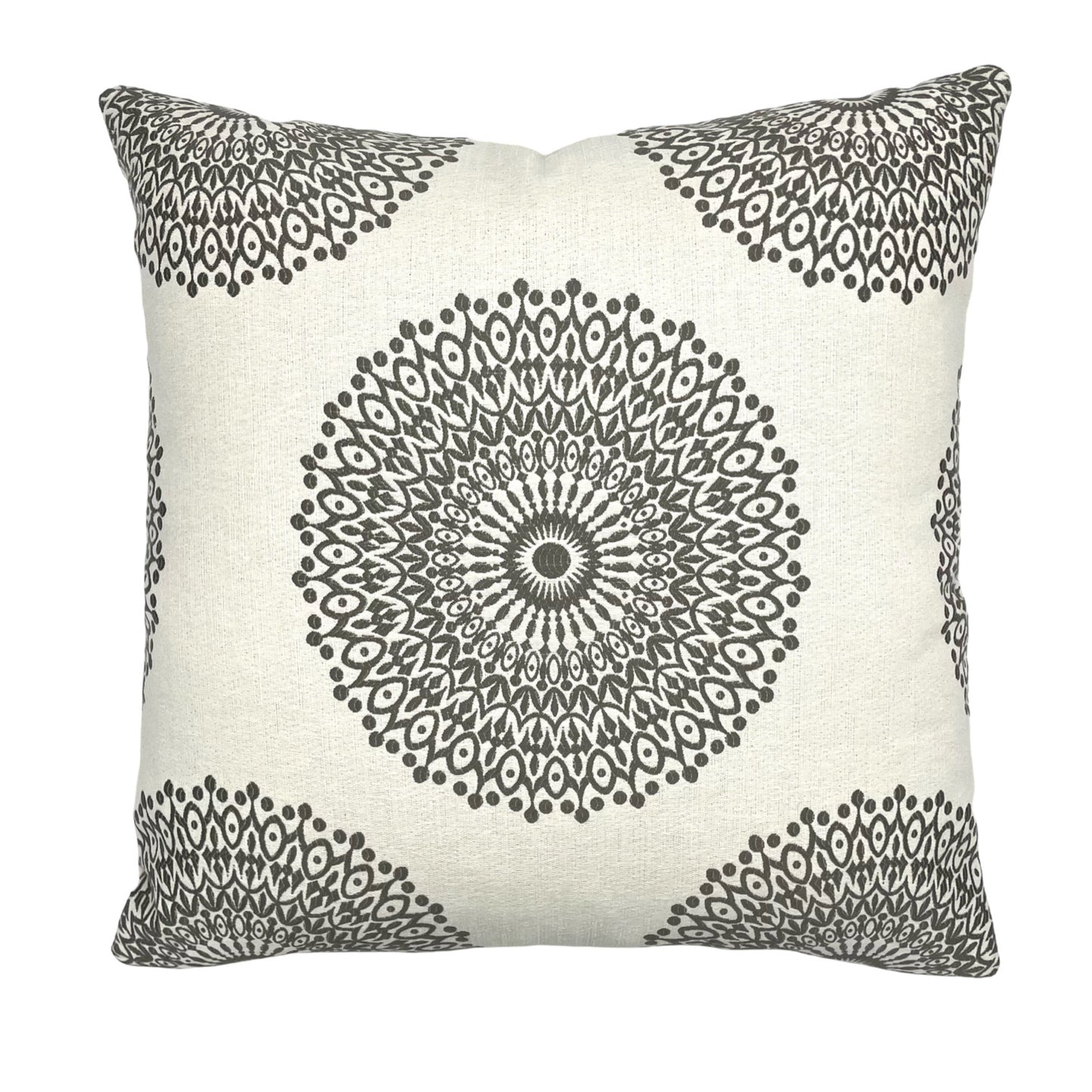 Embroidered Grey Medallion Pillow Cover