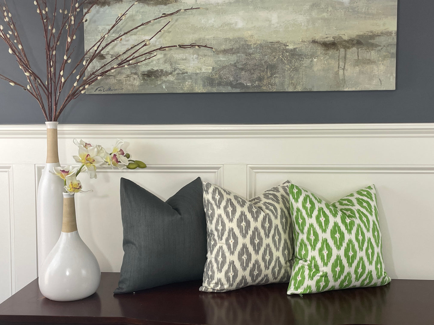 Grey Ikat Pillow Cover