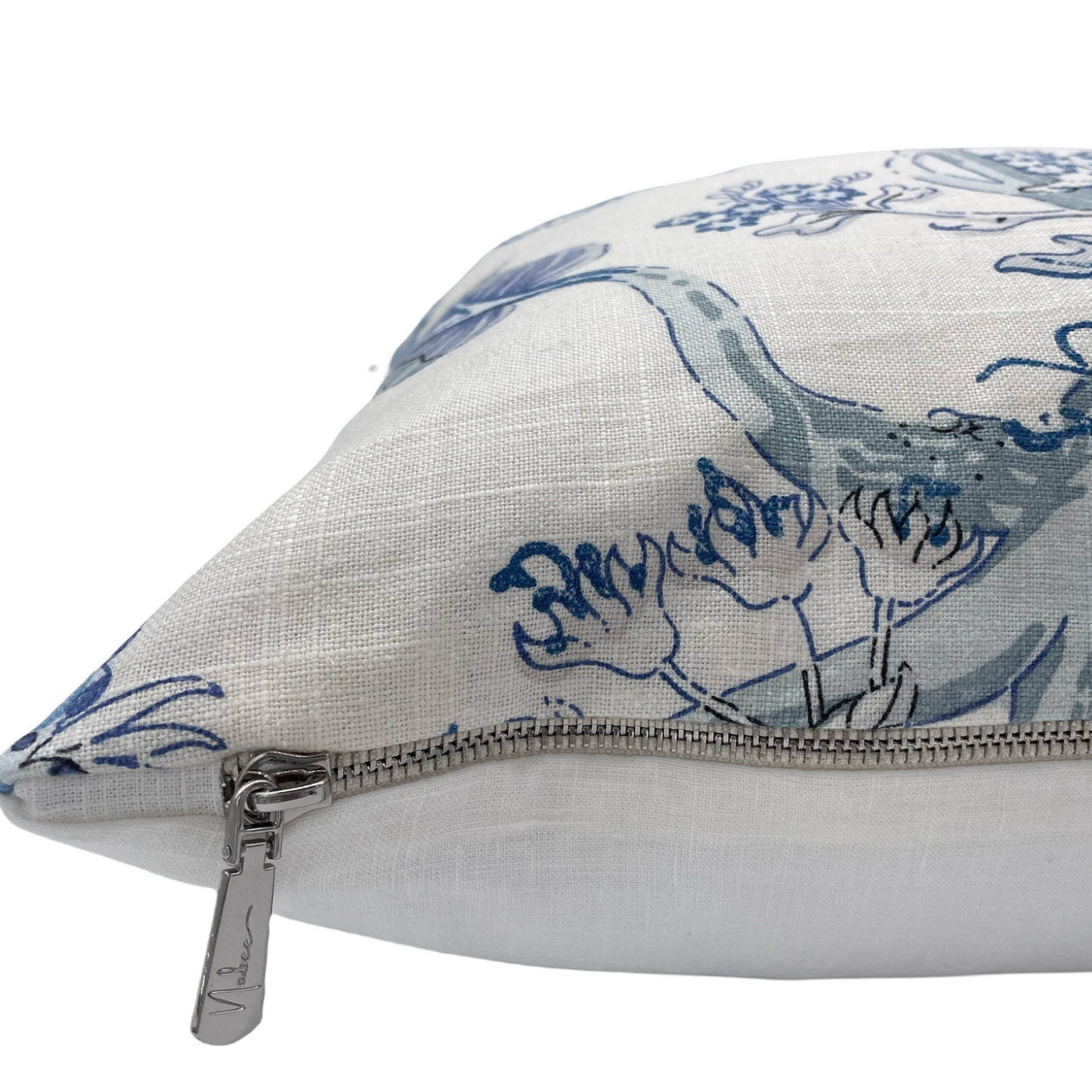 Blue Tropical Floral on White Pillow Cover