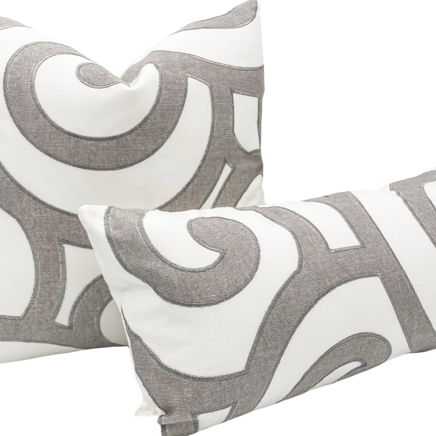 Embroidered Scroll Ivory Pillow