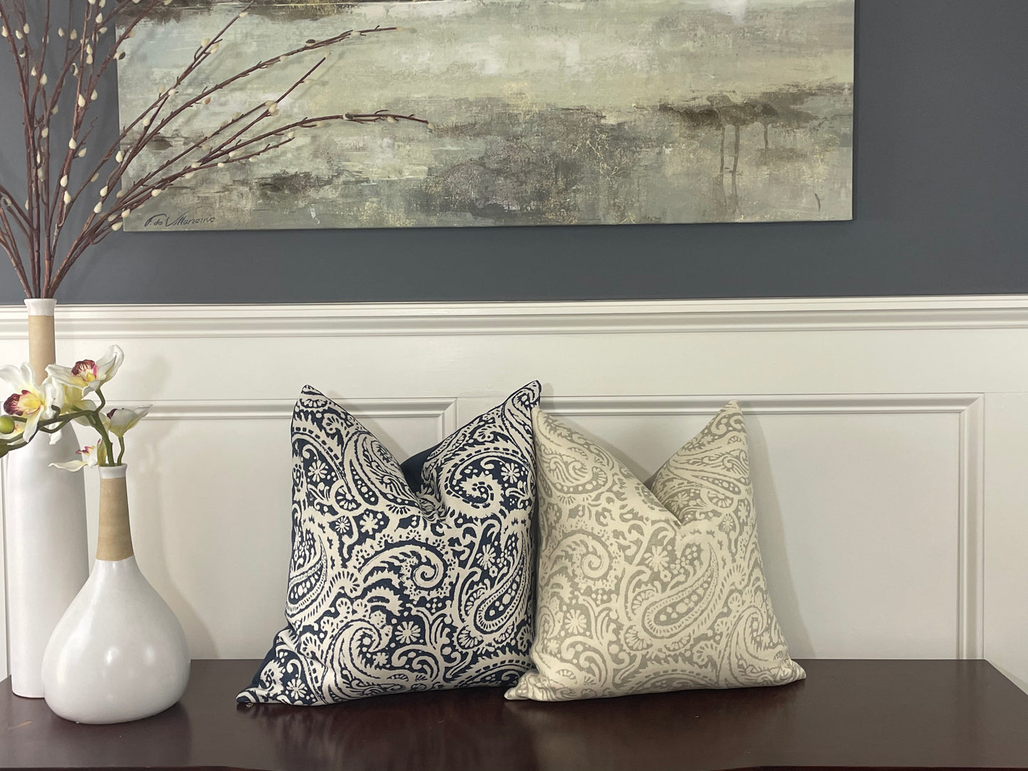 Kravet Arta Navy Paisley Pillow Cover