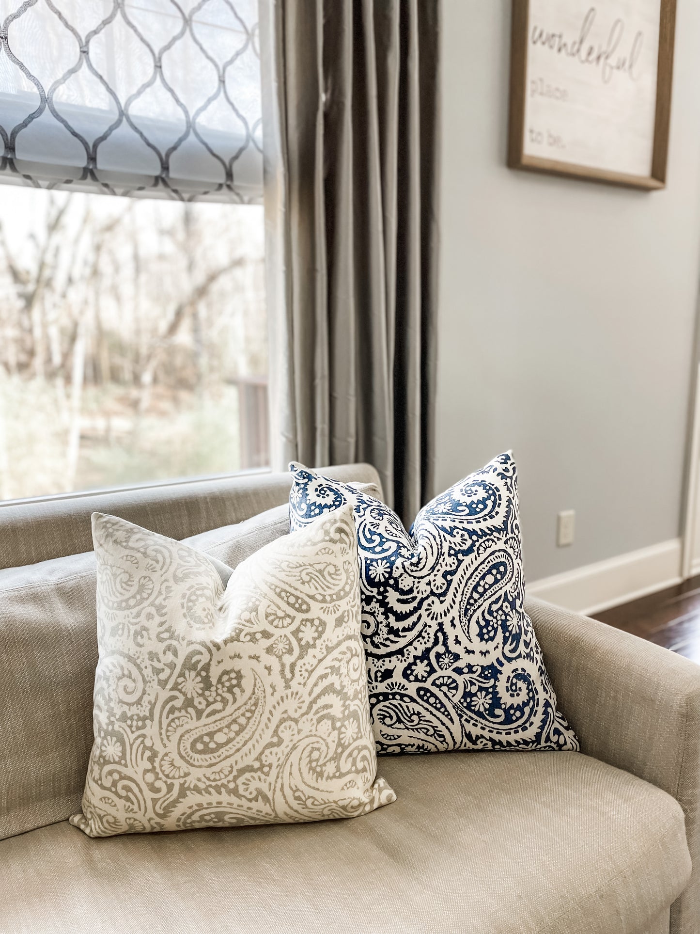 Kravet Arta Silver Paisley Pillow Cover