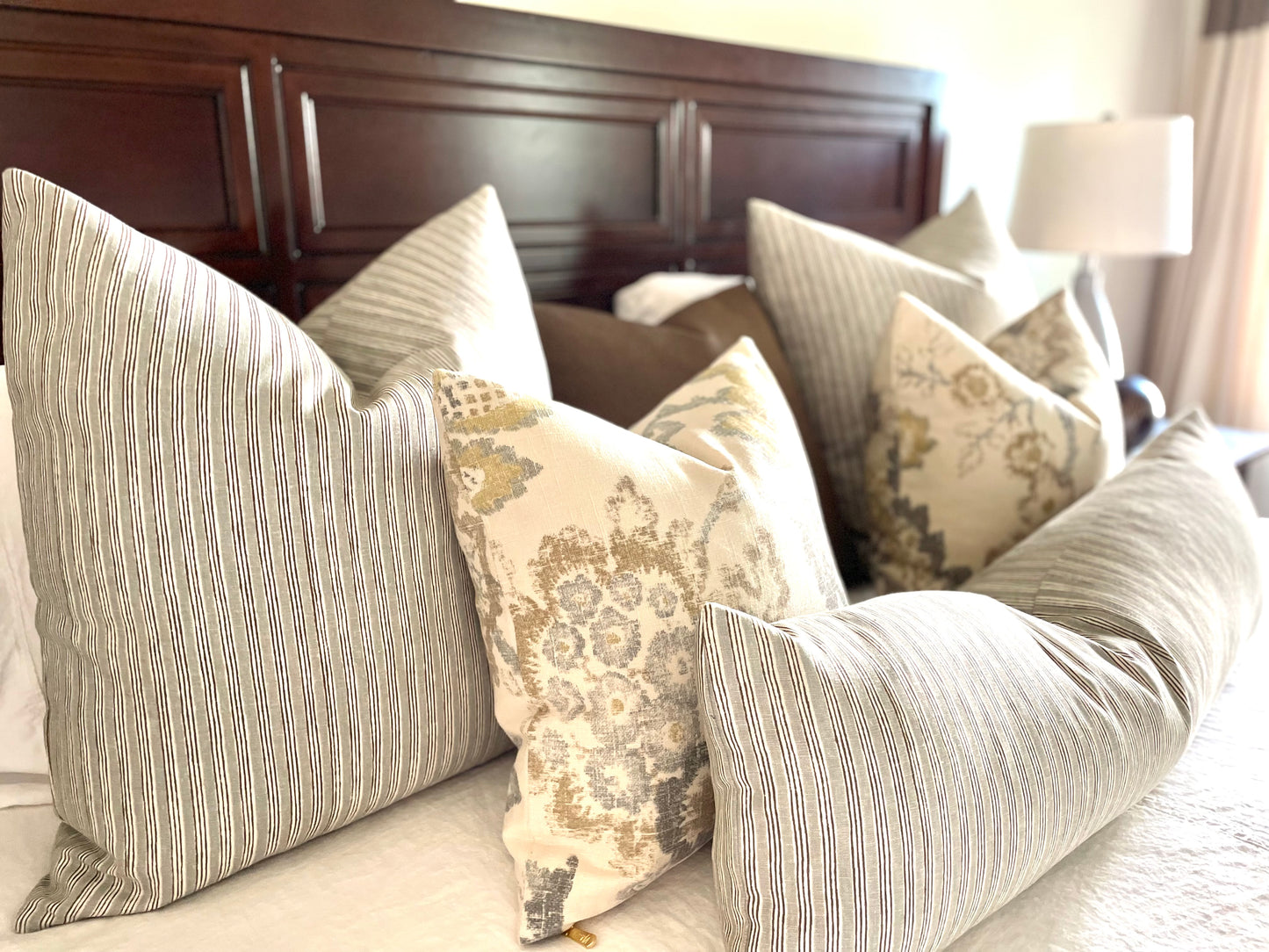 Grey and brown Stripe Pillow Cover