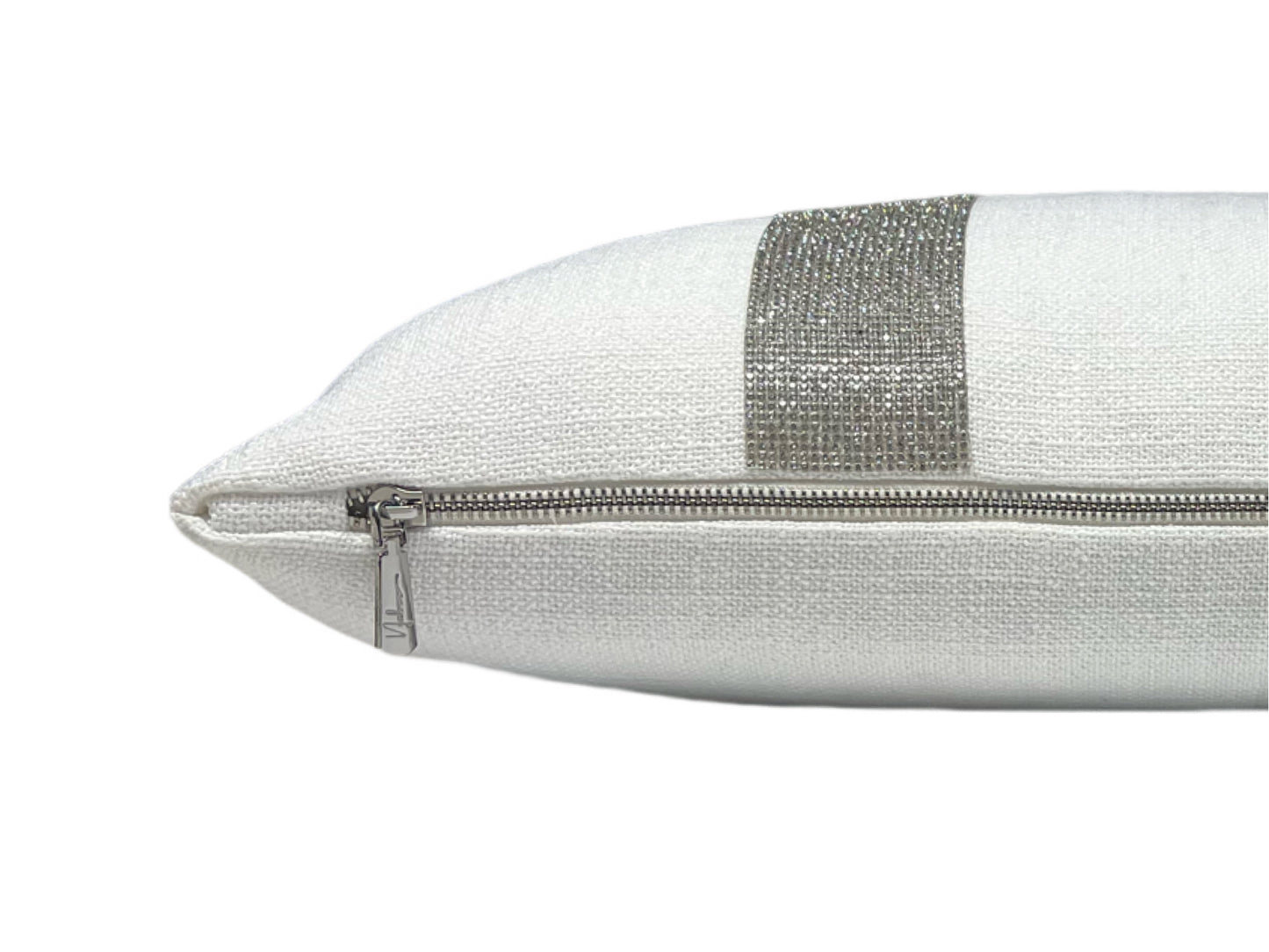 White Rhinestone Lumbar Pillow Cover
