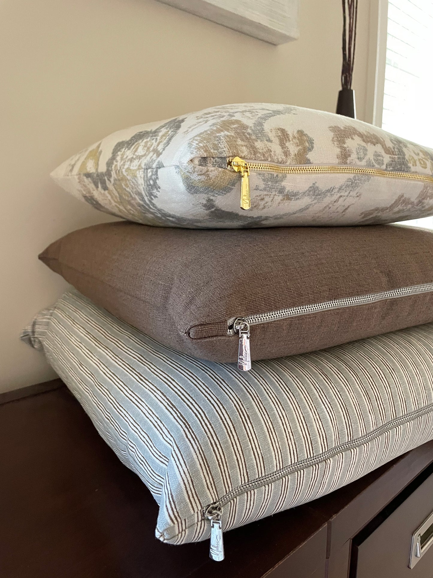 Grey and brown Stripe Pillow Cover