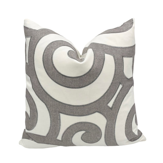Embroidered Scroll Ivory Pillow