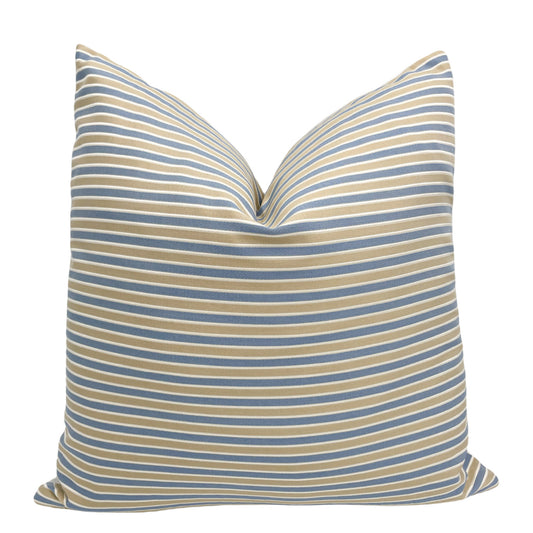 Blue and Tan ribbed stripes Pillow Cover