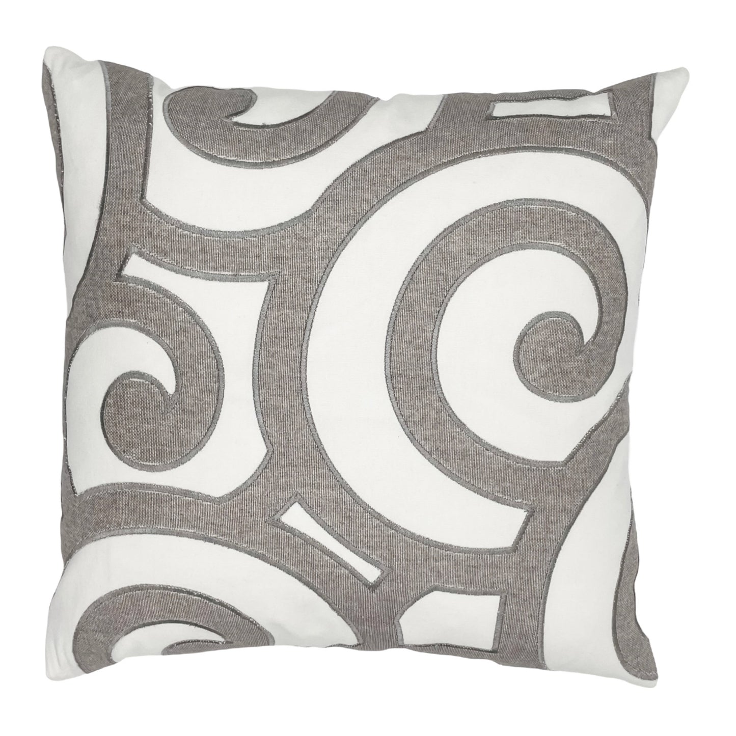 Embroidered Scroll Ivory Pillow
