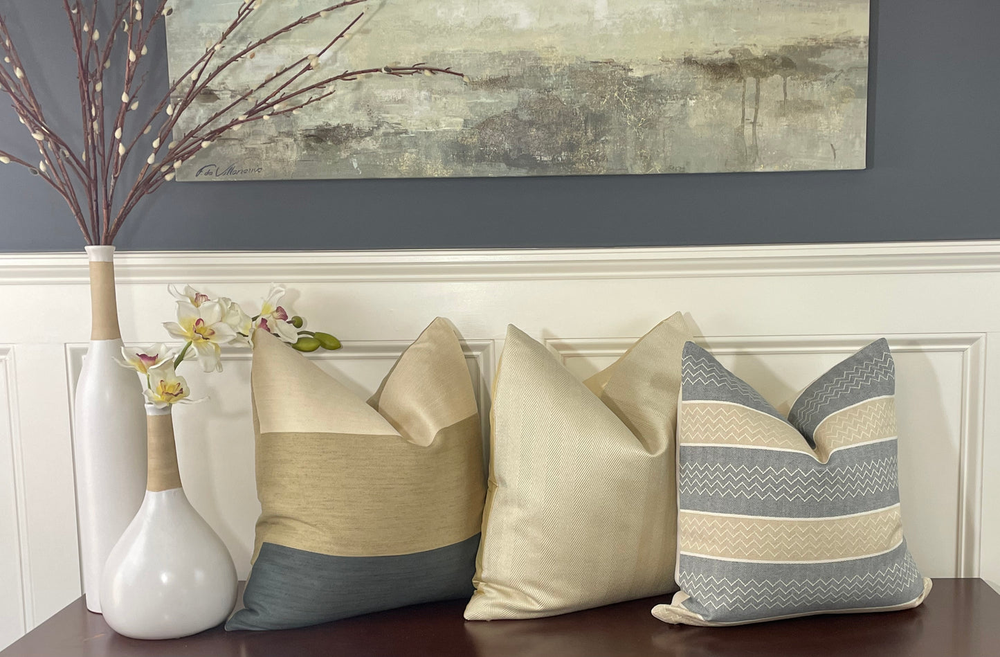 Grey and ivory chevron stripe Pillow Cover