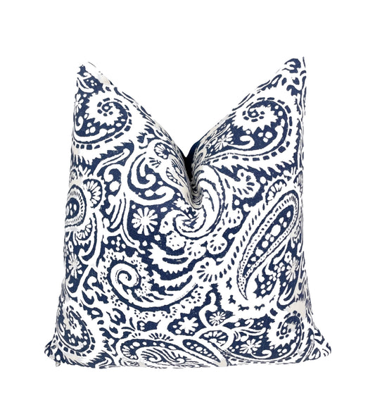 Kravet Arta Navy Paisley Pillow Cover