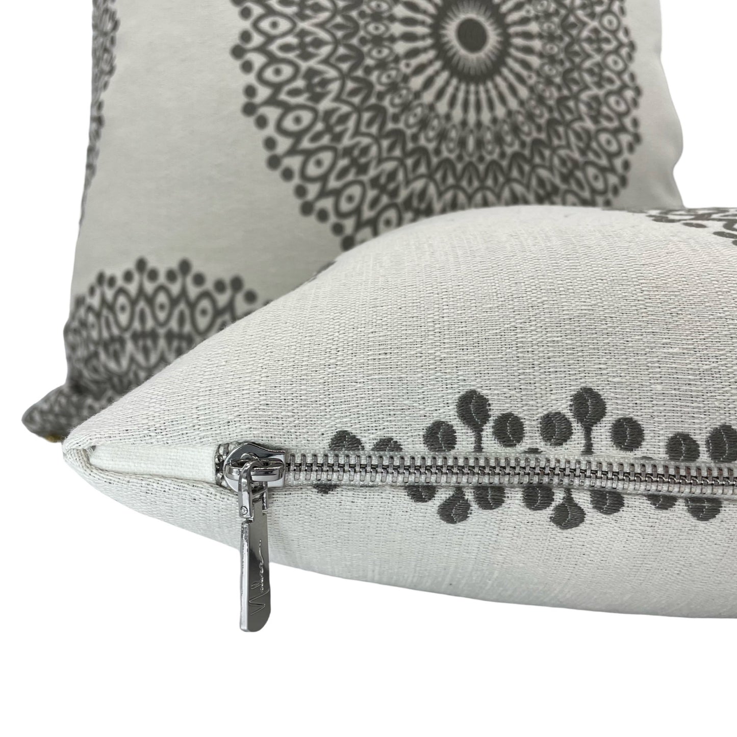 Embroidered Grey Medallion Pillow Cover