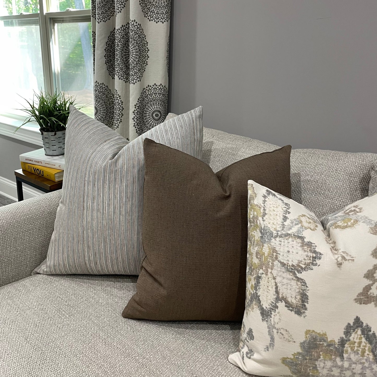 Grey and brown Stripe Pillow Cover