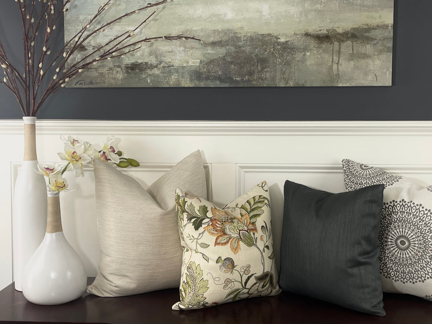 Fleur De Leaf Linen Pillow Cover