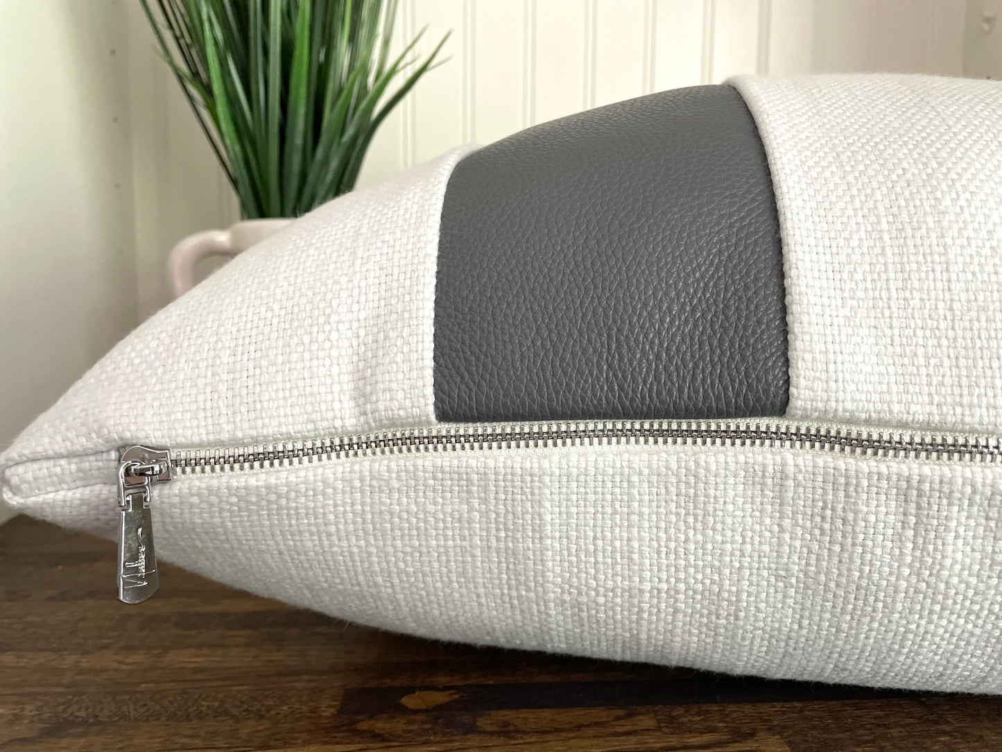 Grey Leather Band Pillow Cover