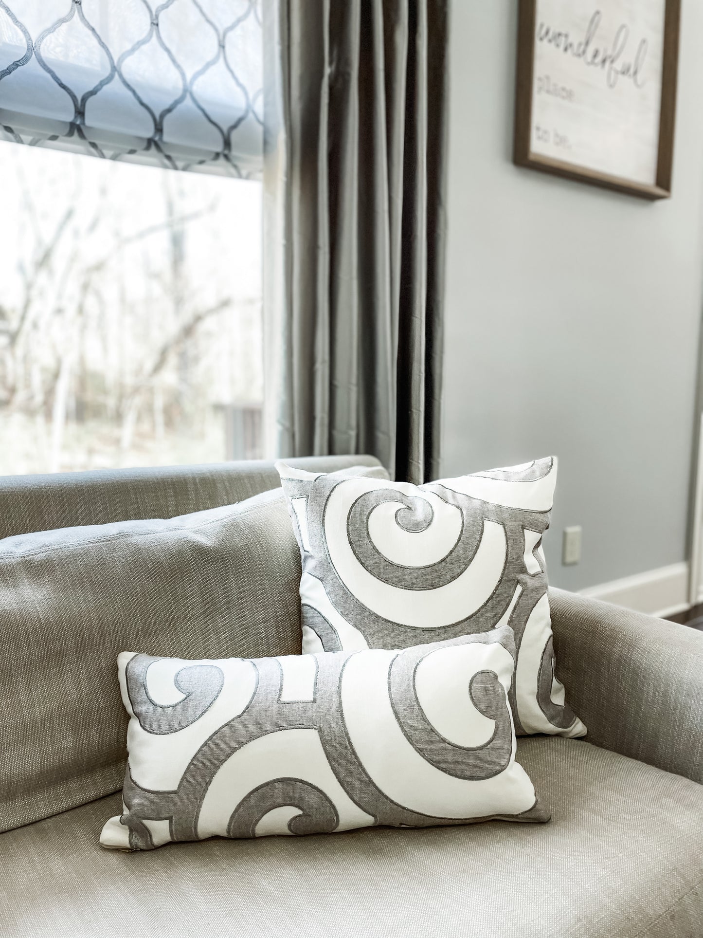 Embroidered Scroll Ivory Pillow