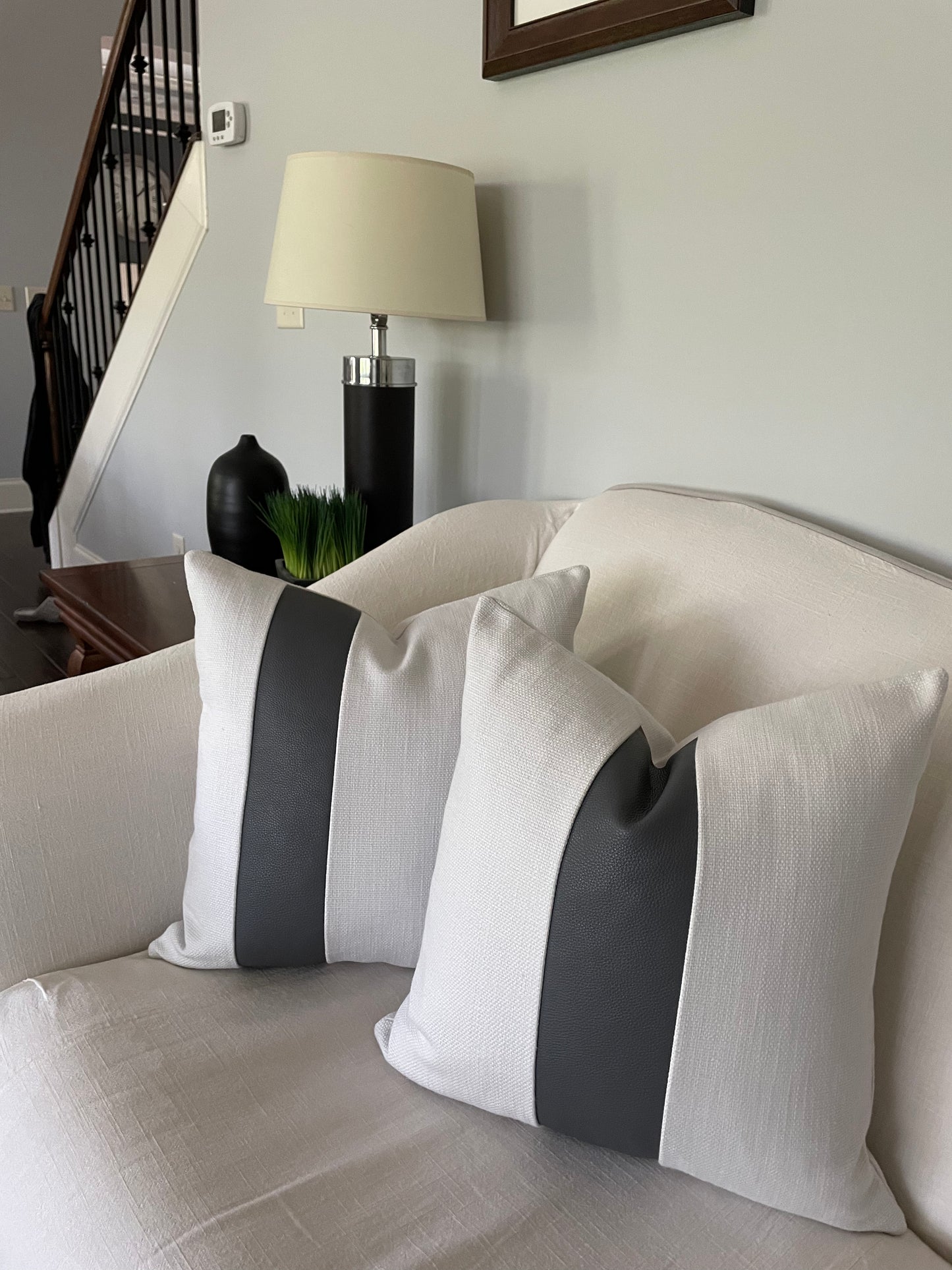 Grey Leather Band Pillow Cover