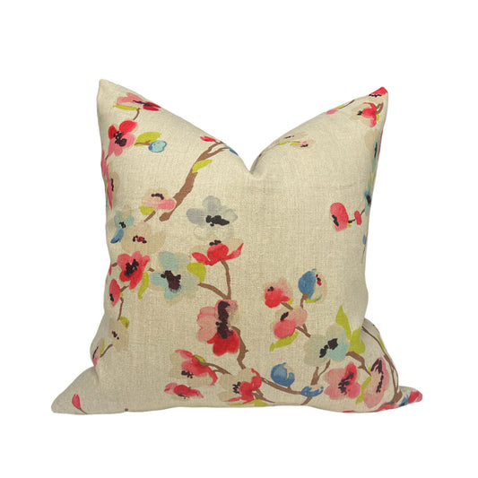 Cherry Blossom Natural Linen Pillow Cover