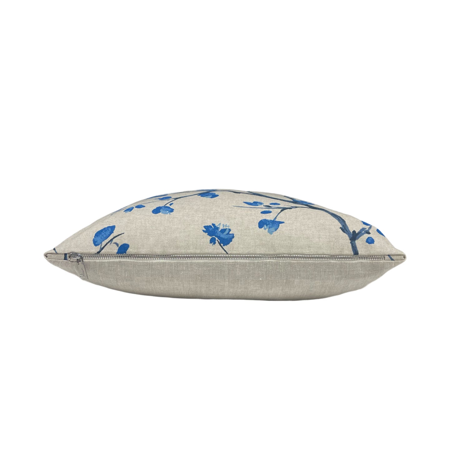 Blue Floral on Natural Linen Pillow Cover