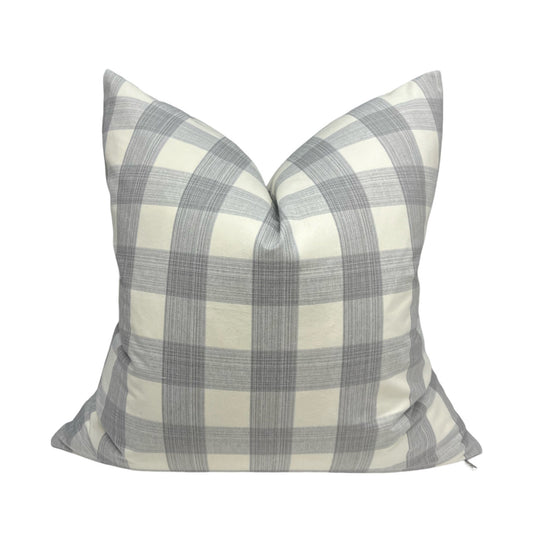 Grey on Cream Plaid Pillow Cover