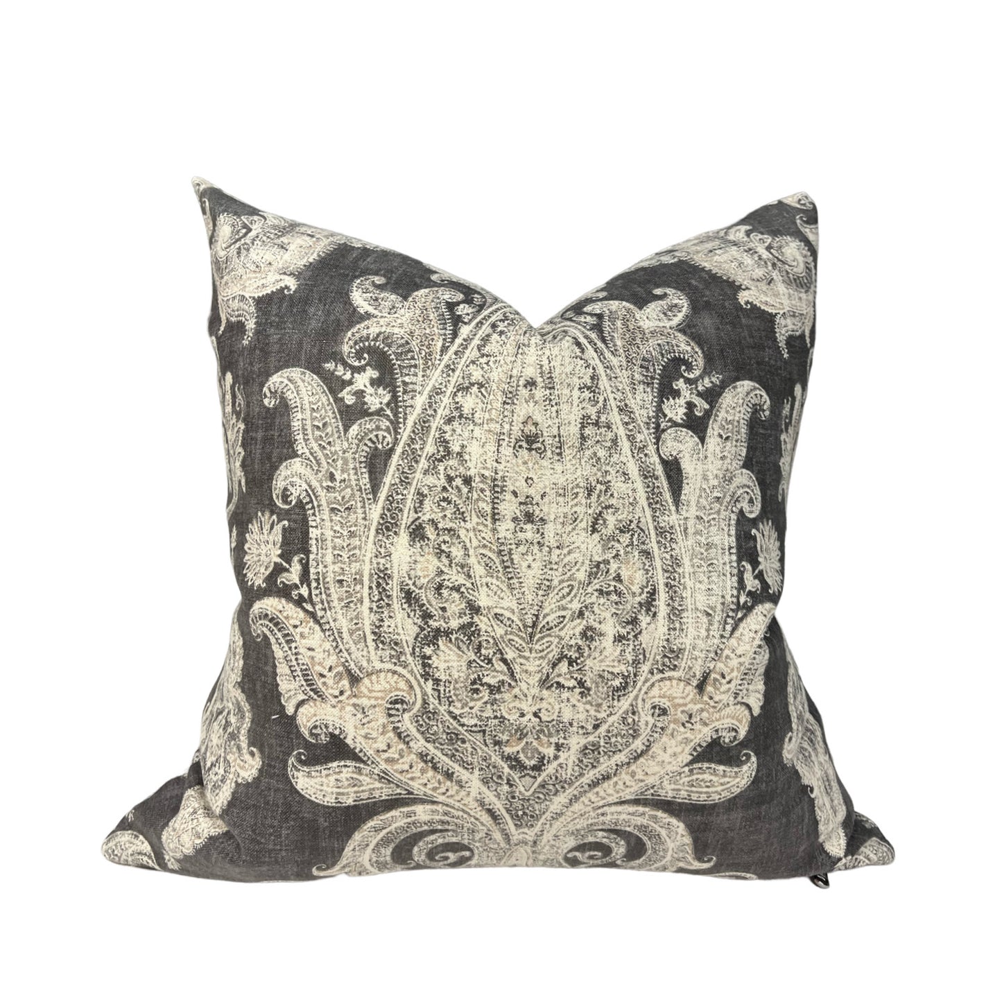 Peppercorn Damask Linen Pillow Cover