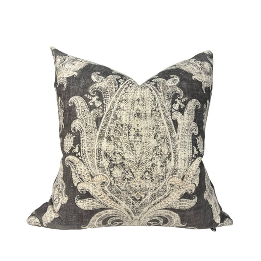Peppercorn Damask Linen Pillow Cover