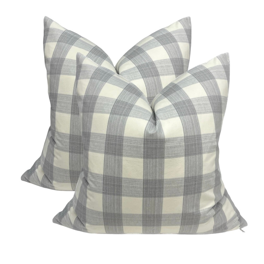 Grey on Cream Plaid Pillow Cover
