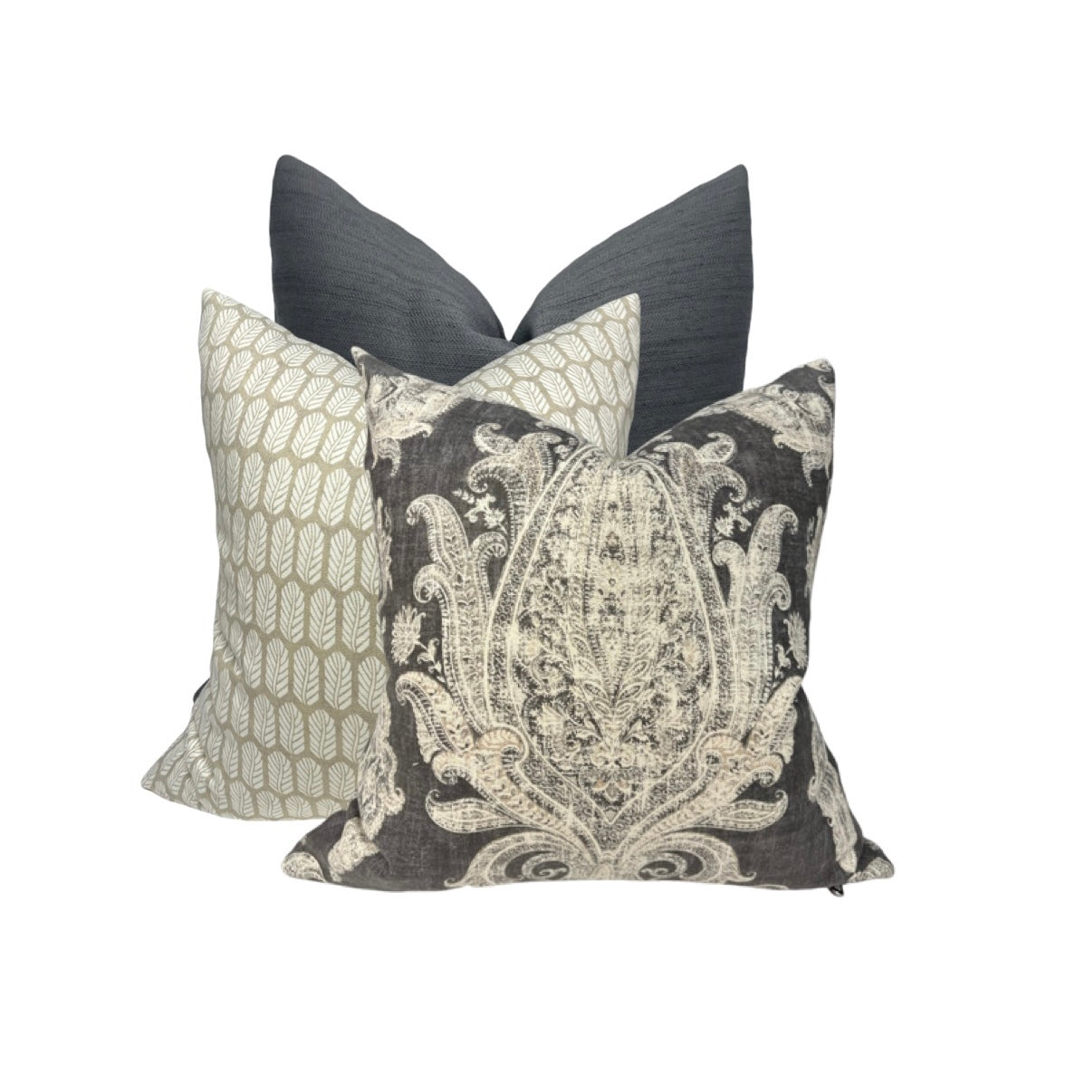 Peppercorn Damask Linen Pillow Cover